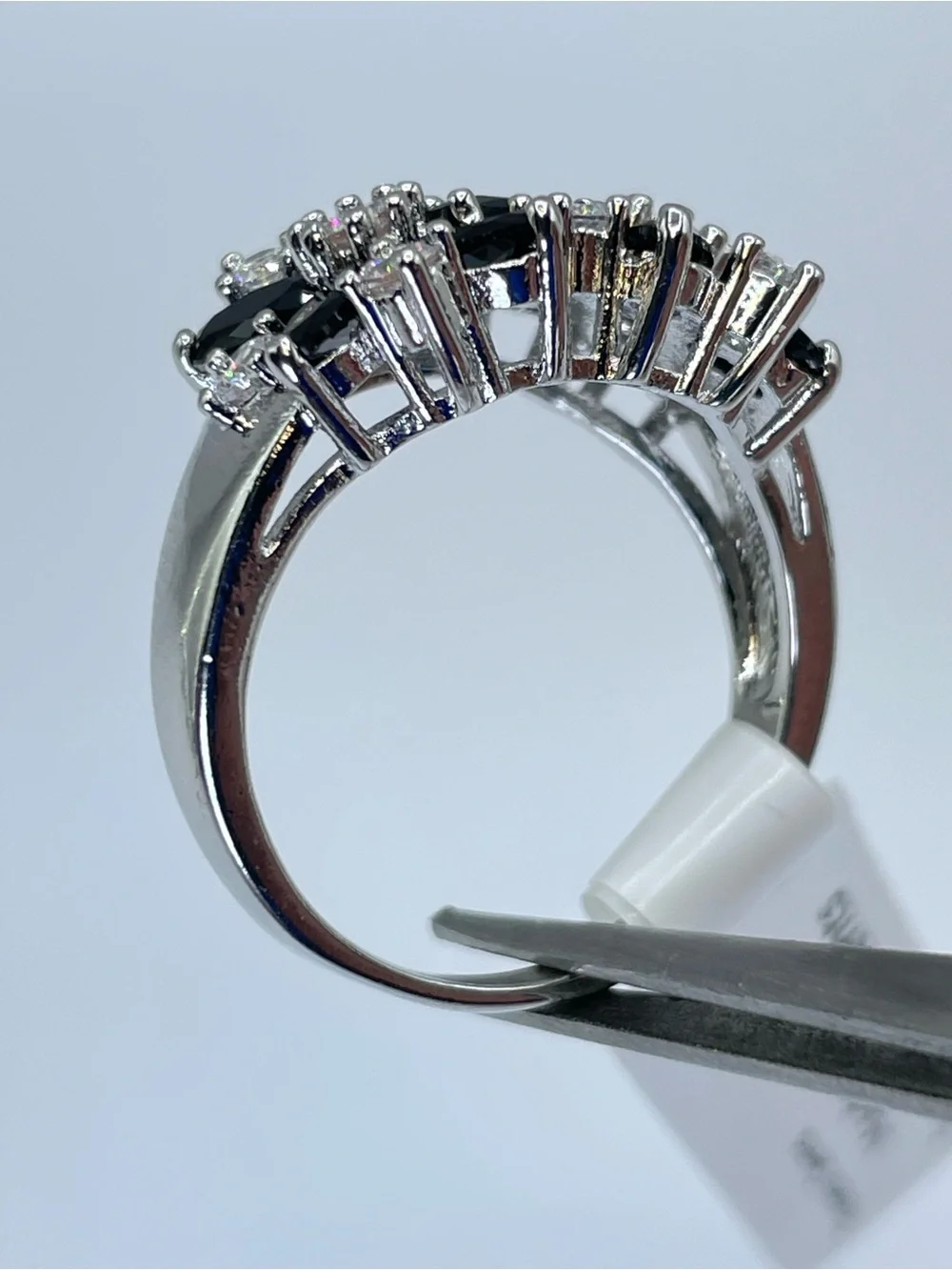 Swarovski Crystal Elements Black White Crystal Floral Cluster Ring Sz 8